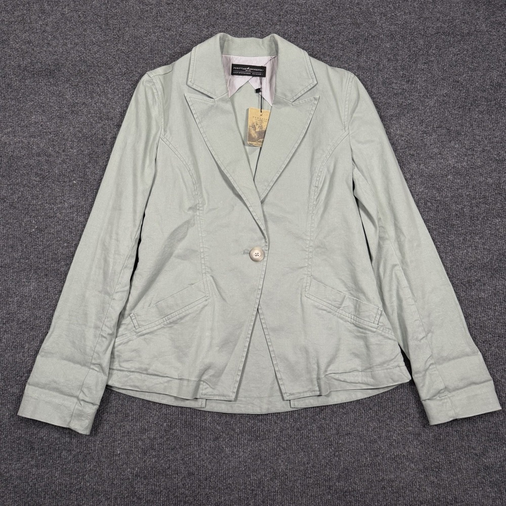 NWT Peruvian Connection Langley Jacket Opal Green Linen Cotton Blazer Women Sz 4 - Picture 2 of 10